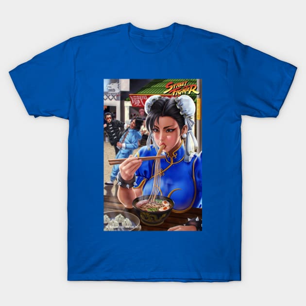 Chun Li eating Ramen T-Shirt by 1996Lixiaolong Artworks